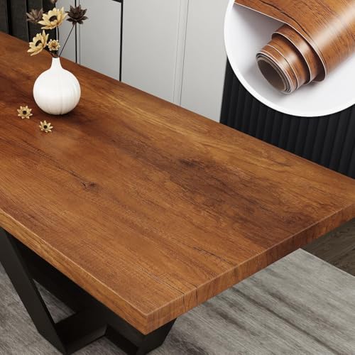 YENHOME Papel Adhesivo para Muebles Madera Oscura 40x300cm Vinilo Madera Adhesivo Encimera Cocina Armarios Escritorio Resistente al Calor Papel Tapiz Autoadhesivo Marron para Salon Dormitorio