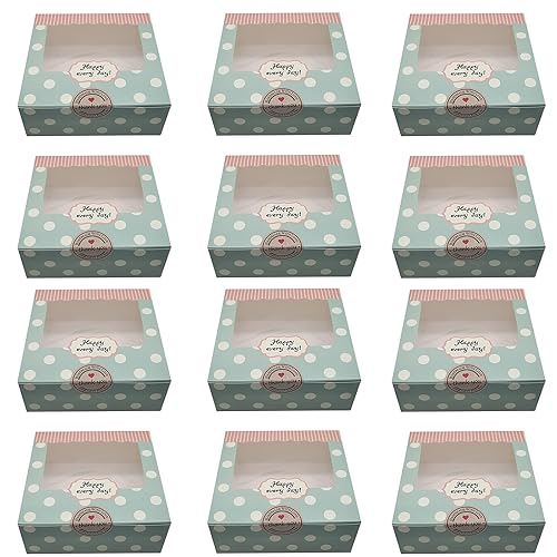 4 Holes Cupcake Boxes, 12 Pieces Cupcake Boxes with Window and 12 Thank You Stickers, Cupcake Box for Carrying Displaying Tasty Muffins, Cupcakes, Fairy Cakes, Treats, Cookies