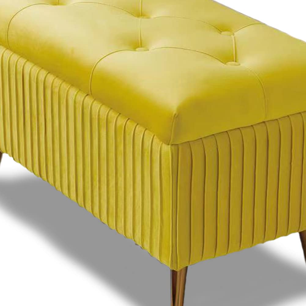 BAKAJI Pouf Cassapanca Panca Contenitore Poggiapiedi Camera da Letto Rivestimento Velluto Rettangolare Morbido Capiente Divanetto Portaoggetti Apribile Imbottitura Struttura in Legno Capiente (Ocra)