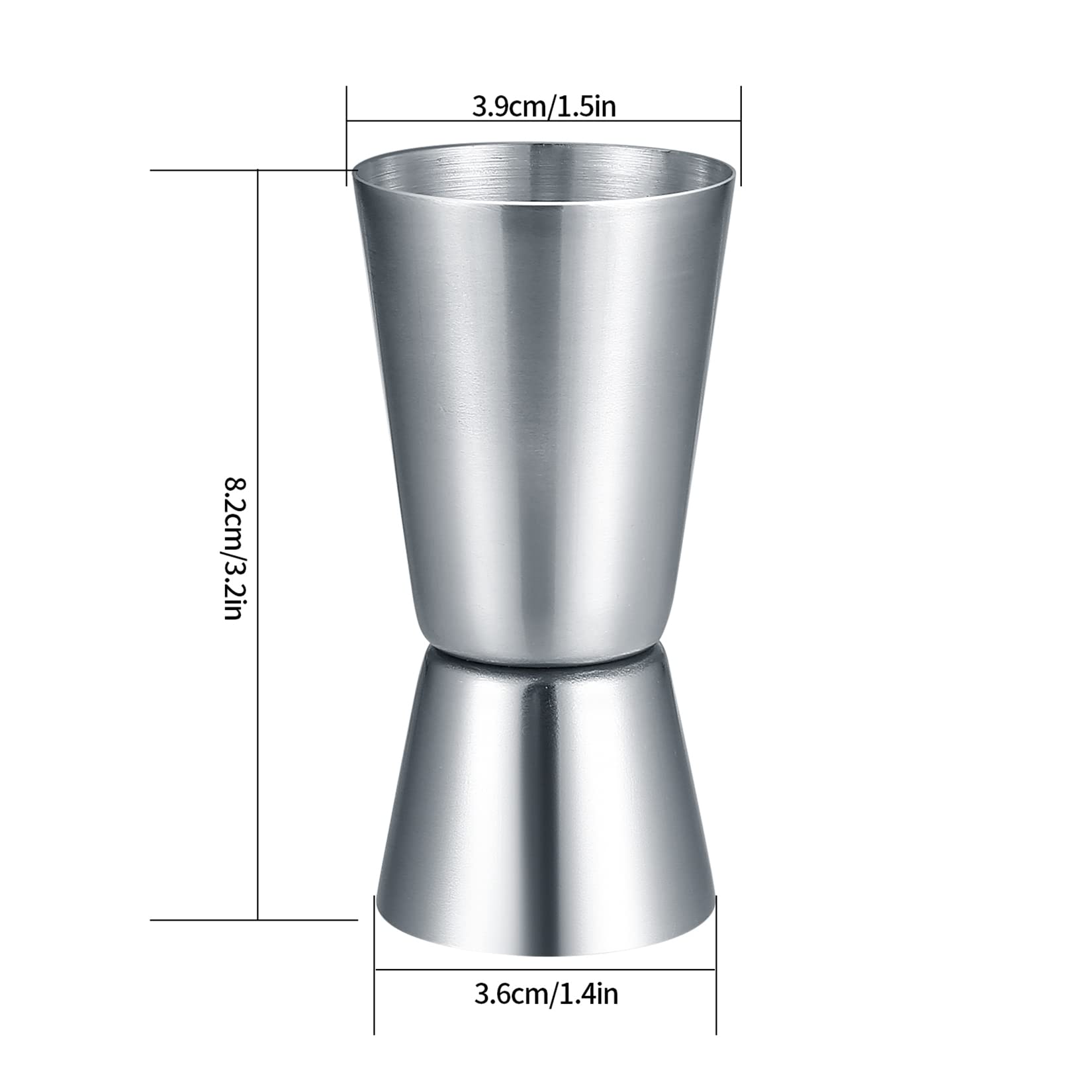 4 misurini per liquori da 25 ml e 50 ml, in acciaio inox, misure per bevande alcoliche, misurini per bevande alcoliche, bicchieri per bevande alcoliche, vino, cocktail, shaker per bevande