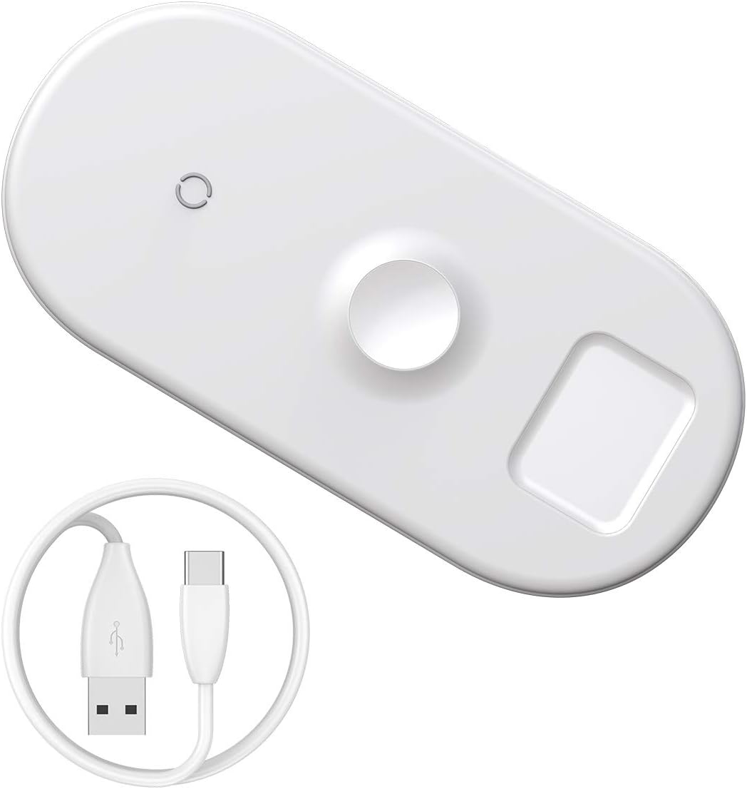 Baseus Wireless Charger, Smart 3 in 1 Fast Wireless Qi Charging Station, Wireless Charging Dock for iWatch,iPhone,AirPods Docking Station (White)