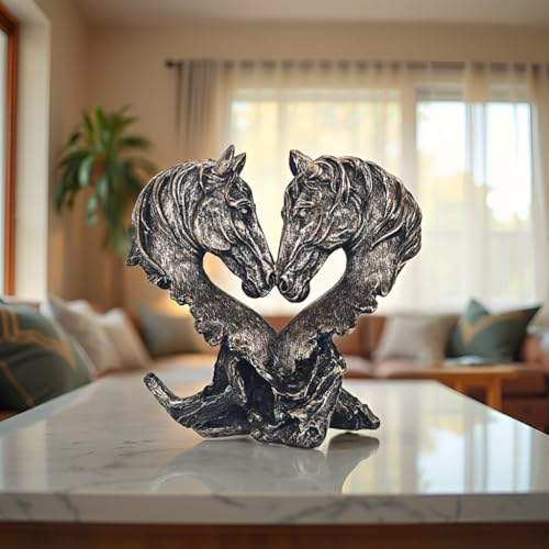 Estatua Corazón Caballos para Decoración Hogar 11" Negro miniatura 6