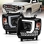AmeriLite Black Projector Headlights LED DRL Bar for GMC Sierra 1500 2500HD 3500HD Driver and Passenger Pair