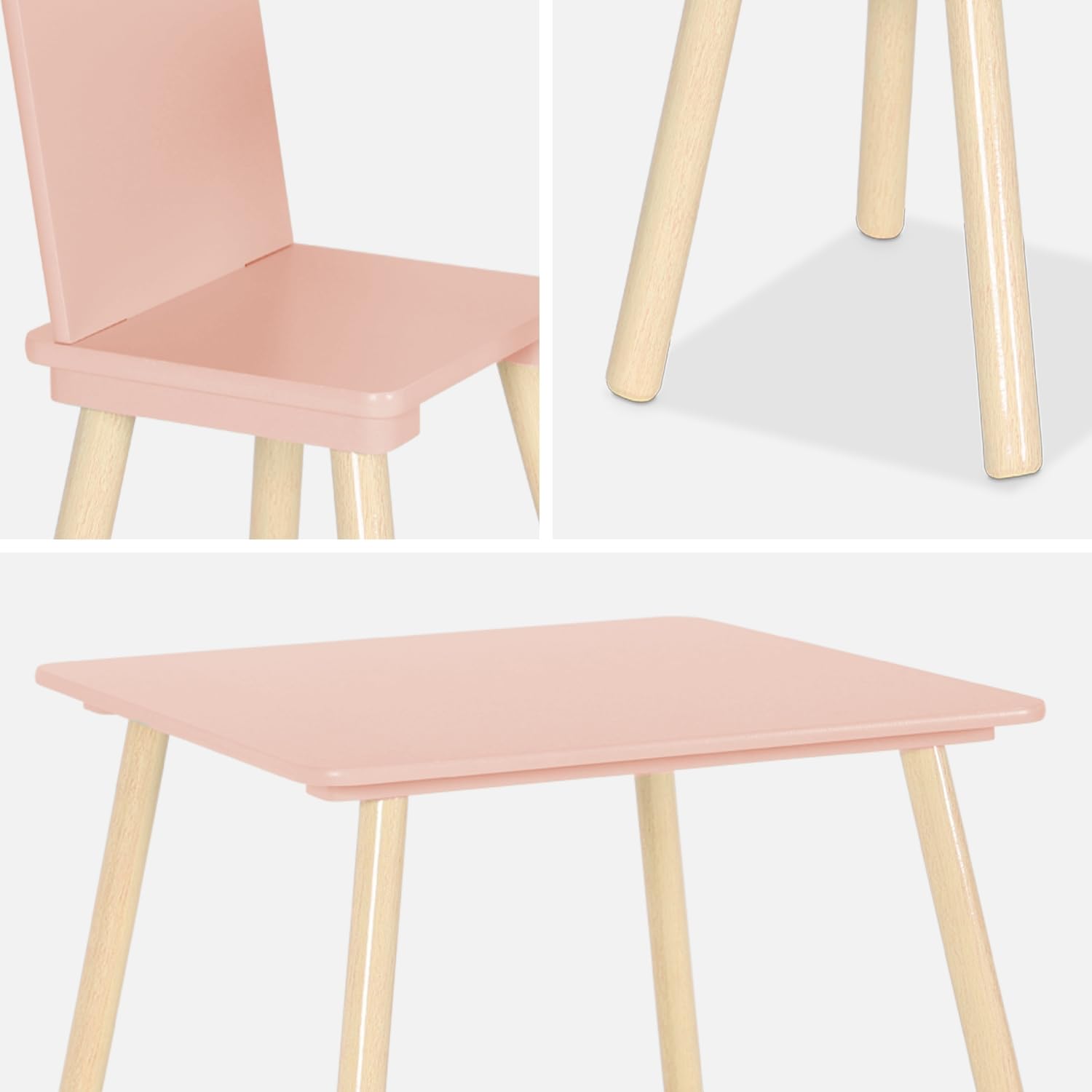 sweeek - Mesa Infantil Cuadrada con 2 sillas, Jude, Rosa, 60x60x43 cm