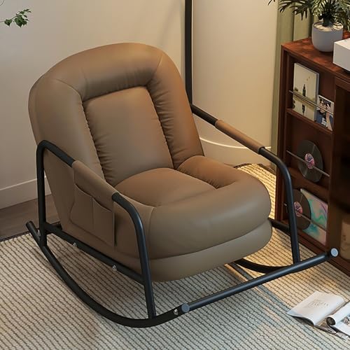 Oversized Rocking Chair with Cushion, Nursery Rocking Chairs with Foot Rest, Nursery Rocker with High Backrest with Armrest, Ergonomic Design, Sled-Style Curved Base for Bedroom, Living Room(Brown)