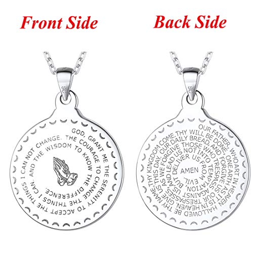 U7 925 Sterling Silver Coin Medal Praying Hands Necklace Chain 20" Men Women Bible Verse Prayer Pendant Necklaces, Mother's Day Gift3