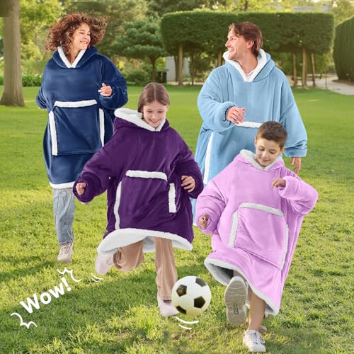 JOYWOO Purple Kids Wearable Blanket Hoodie,Oversized Cat lovers Hoodie Blanket for kids & Teens,Birthday Gifts for Girl Boys,Warm Cozy Fuzzy Sherpa Fleece Sweatshirt Blanket Giant Pocket Gifts,Purple