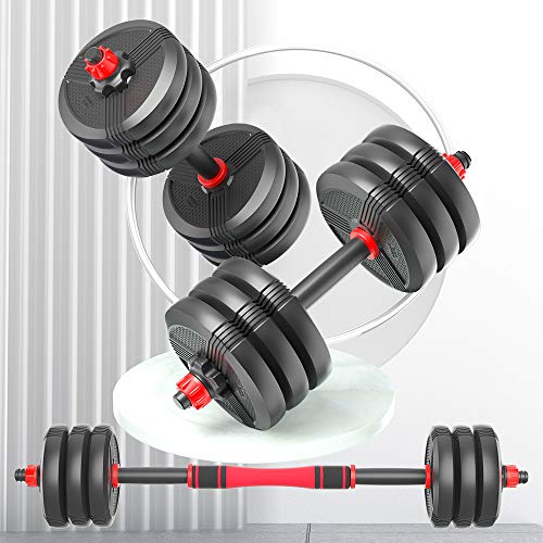 RUNWE 35 lb Dumbbell Set of 2, Adjustable Dumbbells Barbell 2-in-1 Free Weights Set Core Fitness Equipment Heavy Dumbbells for Home Gym for Men/Women
