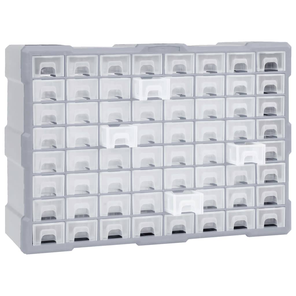 Organizer multi-cassetti con 64 cassetti trasparenti, 52 x 16 x 37,5 cm, in plastica resistente agli urti, per viti, dadi e chiodi, cassetta degli attrezzi per