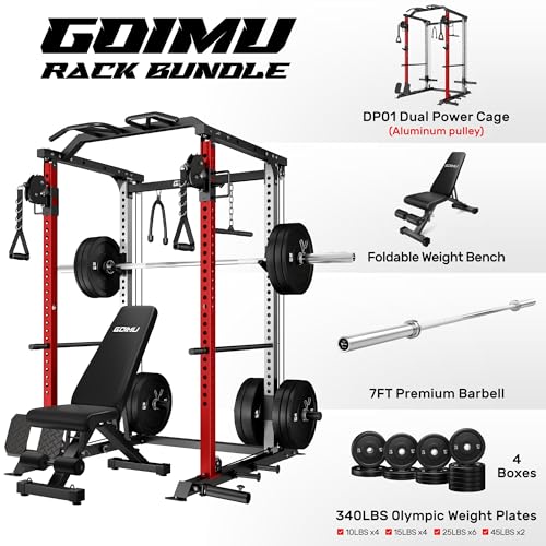 Image of DP01 Power Cage, 2000LBS Squat Rack with Cable Crossover and Dual Independent Pulley System, Full Cage for Full Body Training, Power Rack with More Training Attachments for Home Gym