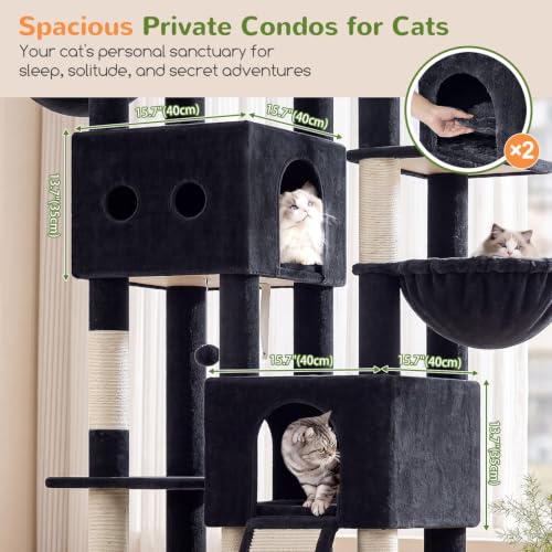 Image of Globlazer Sturdy Cat Tower for Indoor Cats 20lbs, 76in, S76E, Dark Grey | Heavy Duty Cat Tree for Adult Big Cats Maine Coon with Scratching Post, 2 Extra Large Top Perch, 2 Padded Cat Condos