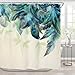 Riyidecor Watercolor Peacock Feather Shower Curtain Teal Blue Turquoise Floral Green Leaf Bathroom Home Decor Set Panel Fabric Woman Waterproof Bathtub 72x72 Inch Included 12 Pack Plastic Shower Hook