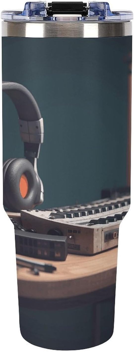 Recorder with Headphones Travel Coffee Mug Reusable Durable Stainless Steel Insulated Tumbler with Handle And Straw Leak Resistant Portable Thermal Cup Gifts for Men Women 40 Oz