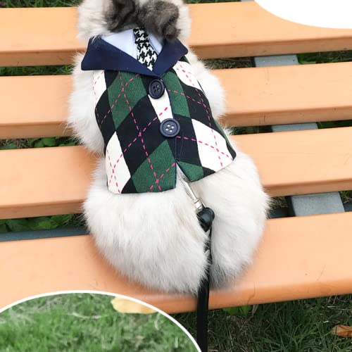 Image of Rabbit Harness and Leash for Walking Escape Proof - Cute Preppy Style Mesh Breathable Bunny Vest Harness Outdoor Training - Also Suit for Ferret Kittn Puppy Small Animals (Forest Green Bow tie,Large)