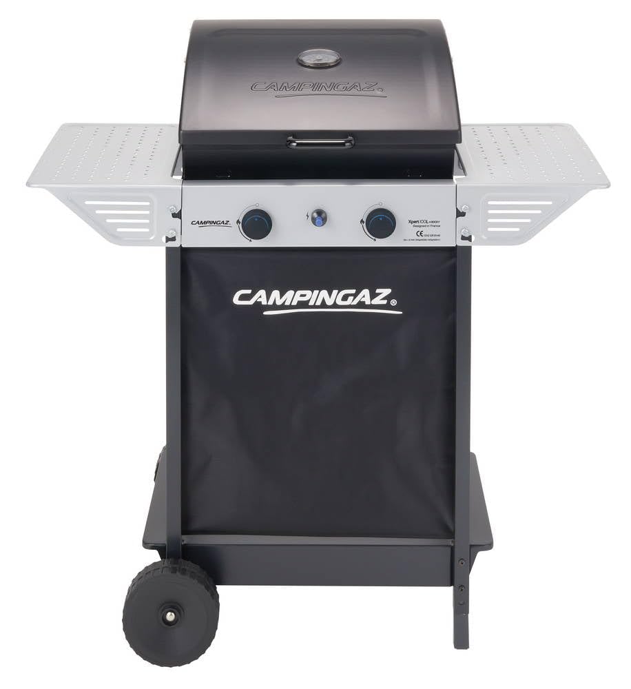 Campingaz Xpert 100 L Plus Rocky Barbacoa Gas para Piedra Volcanica, con 2 Quemadores, 7.1 kW de Potencia,2 Parrillas de Acero Cromado,2 Mesas Laterales y Rocas de Lava,Negro, 98 x 48 x 124 cm