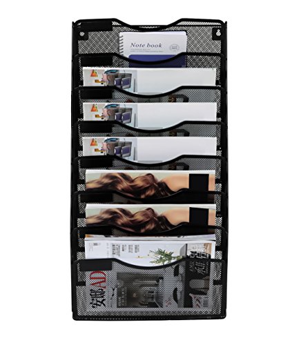 EasyPAG 8 Pocket Mesh Wall File Organizer, Hanging Paper Folder Holder with Classify Label, Vertical Wall Mount Mail Organizer for Office Home Classroom, Black