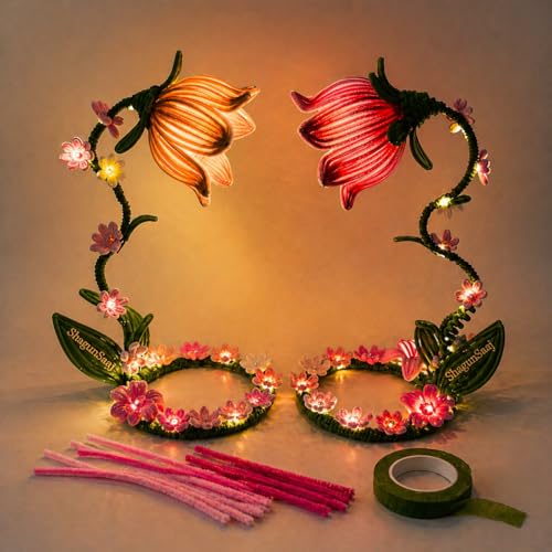 Image of ShagunSaaj Pipe Cleaner Flower Showpiece with LED DIY Kit for Adult & Kids Craft DIY, Aesthetic Home Decor, Office Desk Decor, Personalised Gifting, Non Withering Flowers