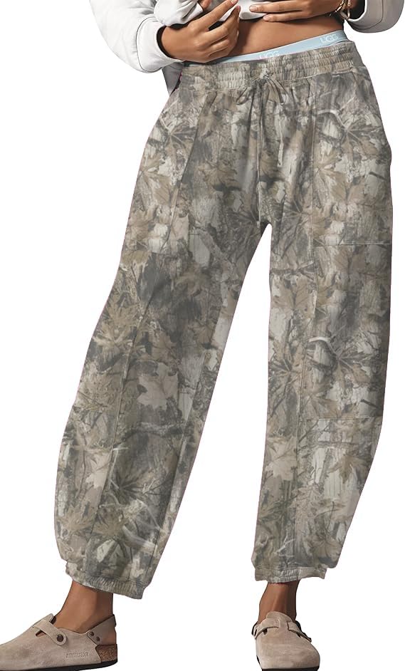 Anoumcy Camo Baggy Sweatpants Joggers for Women Fall Winter Camouflage Printted Lounge Pants Trousers with Pockets Khaki S