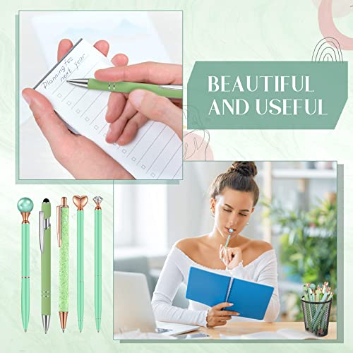 Image of Janmini Metal Crystal Glitter Ballpoint Pen Set 9 Pcs Black Ink Cute Cute Things Novelty Gifts for Women Girls Birthday Home Office (Green)