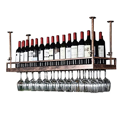 LUCEAE Estante de vino colgante de techo para copas de vino, soporte para botellas de vino, decoración para copas de vino, bronce, 80 x 35 cm