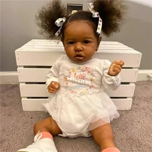 Muñeca Reborn bebé niña piel oscura 22 pulgadas miniatura 1