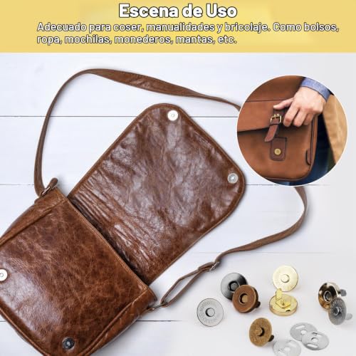 Miniatura 6 de Rejoece 64 Piezas Botones Magnéticos Imanes Para Bolsos,14mm 18mm Broches De Iman,Botones De Costura,Cierres De Botón Para Ropa Bolsos Equipaje Manualidades De Bricolaje