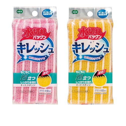 オーエ キッチンスポンジ ピンク イエロー 15×7.5×2cm キレッシュ ネットスポンジ 51172のサムネイル