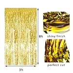 Sharlity 4PCS 3' X 8' Black and Gold Metallic Tinsel Foil Fringe Curtain Backdrop for Photo Booth Birthday Wedding Graduation Party Decoration - Image 3