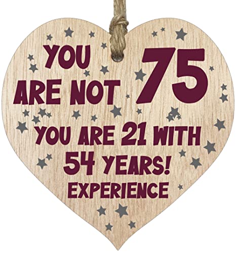 75th Birthday Gift For Women Men Wooden Heart Plaque, Light Wood Sign Keepsake, Happy...