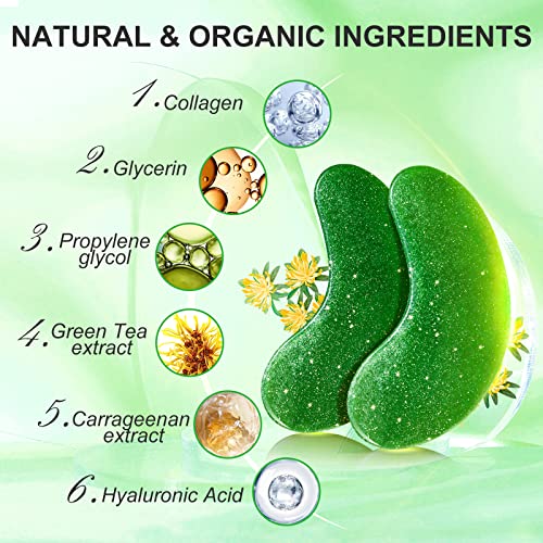 Umeantobee Under Eye Patches For Dark Circles And Puffiness, 24 Pairs Green Tea Eye Masks Anti-Aging Hydrating Skin Care For Eye Bags,Puffy Eyes,Wrinkles With Collagen Eye Pad For Women Men #TOP2