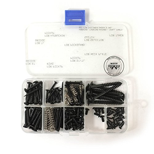 MAKA Guitar Screw Kit Assortment Box Kit for Electric Guitar Bridge, Pickup, Pickguard, Tuner, Switch, Neck Plate, with Springs, 9 Types, Total 149 Screws, Black