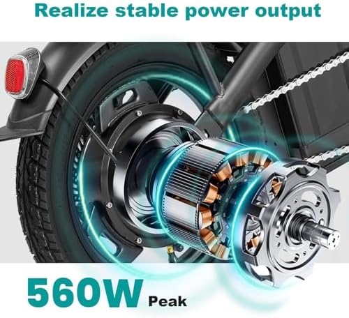 Electric Bike for Adults and Teens, 560W Motor 24MPH Compact Commuter Electric Bicycles, 32 Miles Range, 48V 10Ah Battery, 3 Shock Absorbers, 14" Foldable Ebike with Basket, UL 2849 Certified image 3