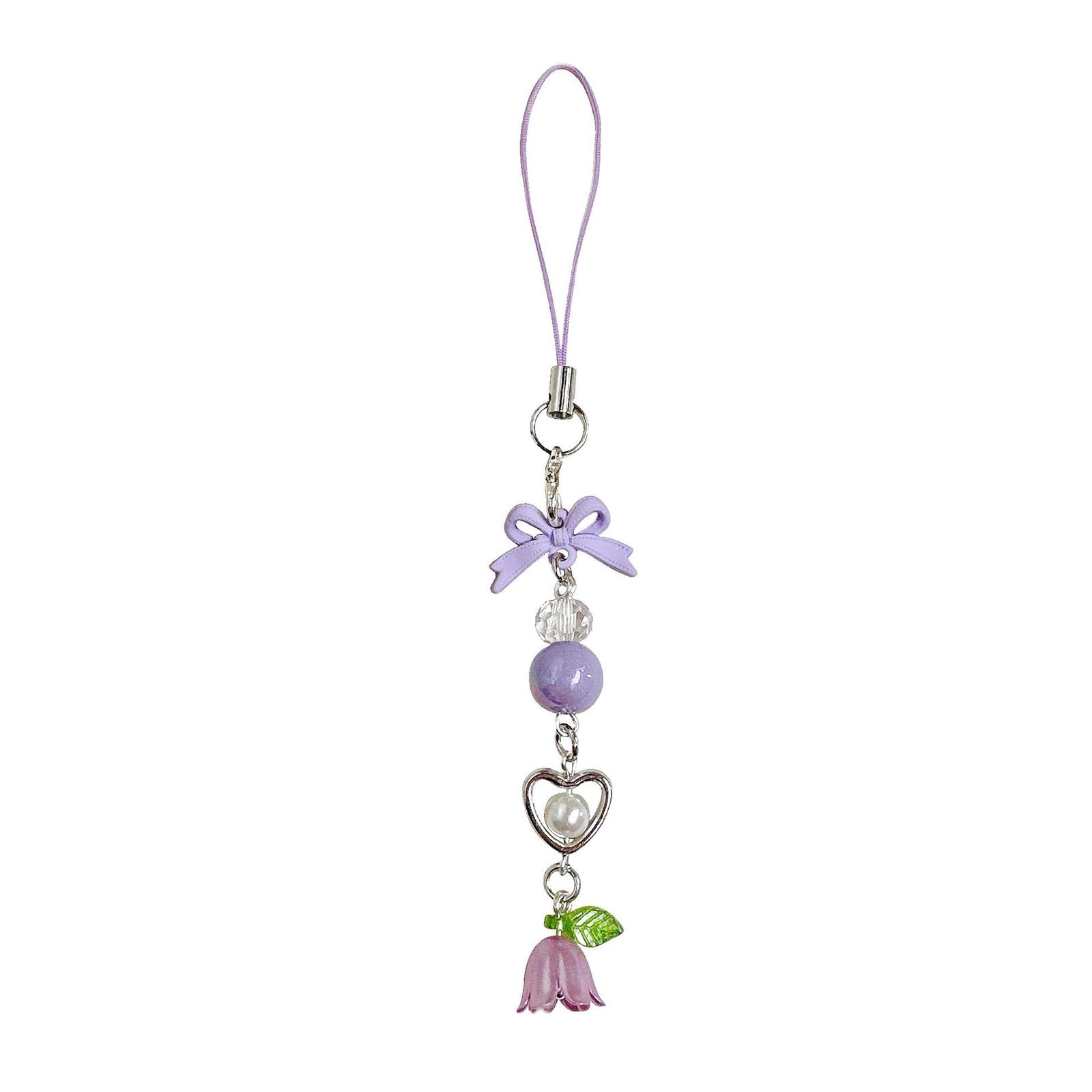 oringnat Heart Phone Lanyard Stylish Phone Charm Bowknot Phone Embellishment Flower Bag Pendant for Fashion