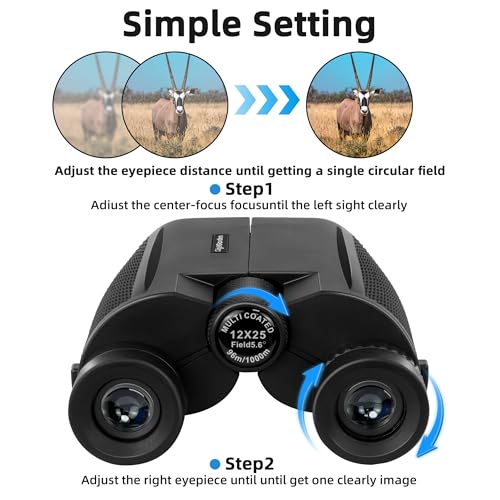 Image of Binoculars for Adults and Kids, 12x25 Compact Binoculars for Bird Watching | Easy Focus for Travel, Cruise Ship, Concerts, Outdoor Hunting, Sports Games and Sightseeing