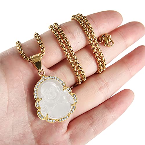 P.BLAKE Laughing Buddha Buddah Necklaces For Women Men, Ice Out Buddha Pendant For Men Women with Stainless Steel Gold Chain 24 inches