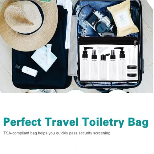 Image of 11-Pcs Leak Proof Portable Toiletry Empty Sprayers Bottle Containers Set | Cosmetic Toiletries Travel Pouch Refillable Spray Bottles Kit for Lotion Body Wash (Black)