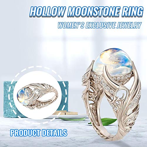 2024 925 Sterling Silver Moonstone Ring for Women Gorgeous Angel Wings Charming Moonstone Wedding Band Engagement Rings Cosplay Jewelry Accessory Size 5-124