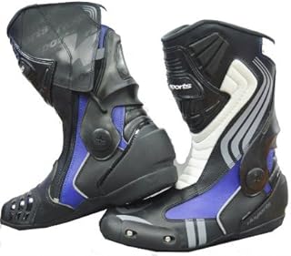 rksports motocicleta moto negro rojo azul deportes carrera de invierno botas de piel color blanco