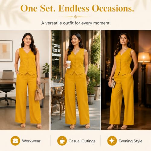 Image of Women Cotton Blend Western Co-Ord Set | Stylish Top & Pant Set for Women | Dress For Womens | Casual High Waist Solid Pant Outfit