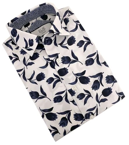 Image of Elieballeh Boy's Navy Floral Button Down Shirt | Breathable material