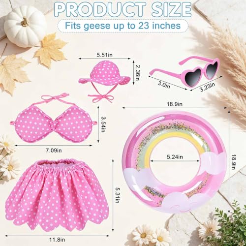 yuboo Fall Porch Goose Outfits Fits 23", Goose Clothes with Swimming Ring Sunglasses Hat and Bikini, Garden Yard Lawn Halloween Party Decor Pink - image 4