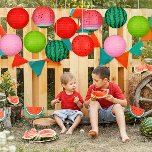 Image of Panelee 12 Pcs Watermelon Summer Party Decorations 8 Inch Watermelon Hanging Paper Lantern Fruit Themed Party Decorations for Hawaiian Tropical Hanging Indoor Outdoor Ornaments Supplies