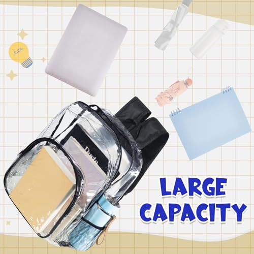 Image of Amylove 60 Pcs Clear Backpack bulk for Stadium Events Heavy Duty PVC Transparent Bookbag for College Workplace Security (15 Inches,Black)