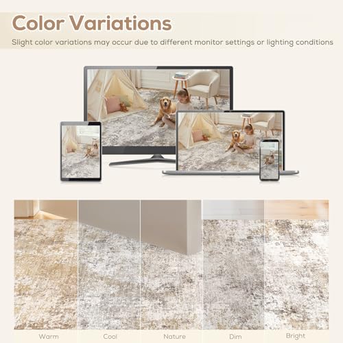 Nakagishi 6X9 Area Rugs for Living Room: Washable Modern Abstract Rug with Non-Slip Silicone Backing Low Pile Soft Carpet for Bedroom & Dining Decor Ideal for Families with Kids and Pets-Brown — view 6