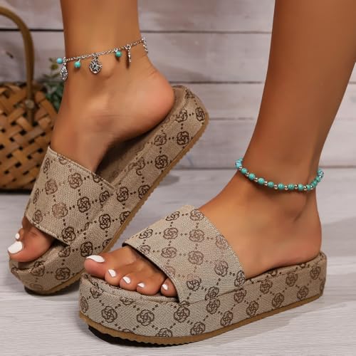 Generic Women's Canvas Platform Slides Sandals Comfortable Open Toe Summer Beach Sandals Casual Walking Slippers4