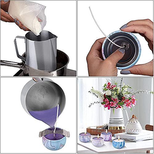 Candle Making Kit, Wax Melt Making Kit, Make Your Own Scented Candles, 480g Beeswax Pellets, 50 Wicks, 4 Colour Dyes, 500ml Wax Melting Pot, 100 Wick Stickers, 9 Empty Tins - Image 6