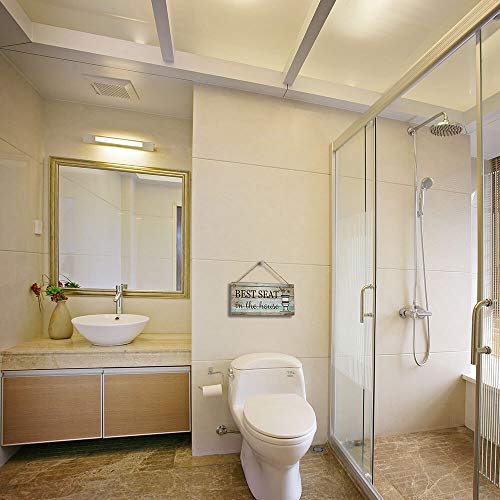 Yankario Funny Bathroom Wall Decor Sign, Farmhouse Rustic Bathroom Decorations Wall Art, 12" by 6" Best Seat Wood Plaque - Image 5