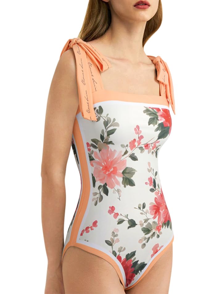 Image of SKAYS Reversible Floral One Piece Swimsuit Women Bathing Suit Vintage Cute with Adjustable Straps Swimwear