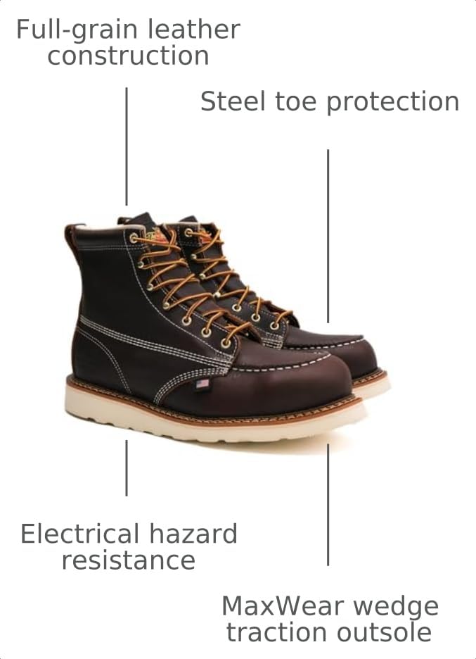 Image of Thorogood American Heritage 6 inch Steel Toe Work Boots for Men - Full-Grain Leather with Moc Toe, Slip-Resistant Wedge Outsole, and Comfort Insole; EH Rated