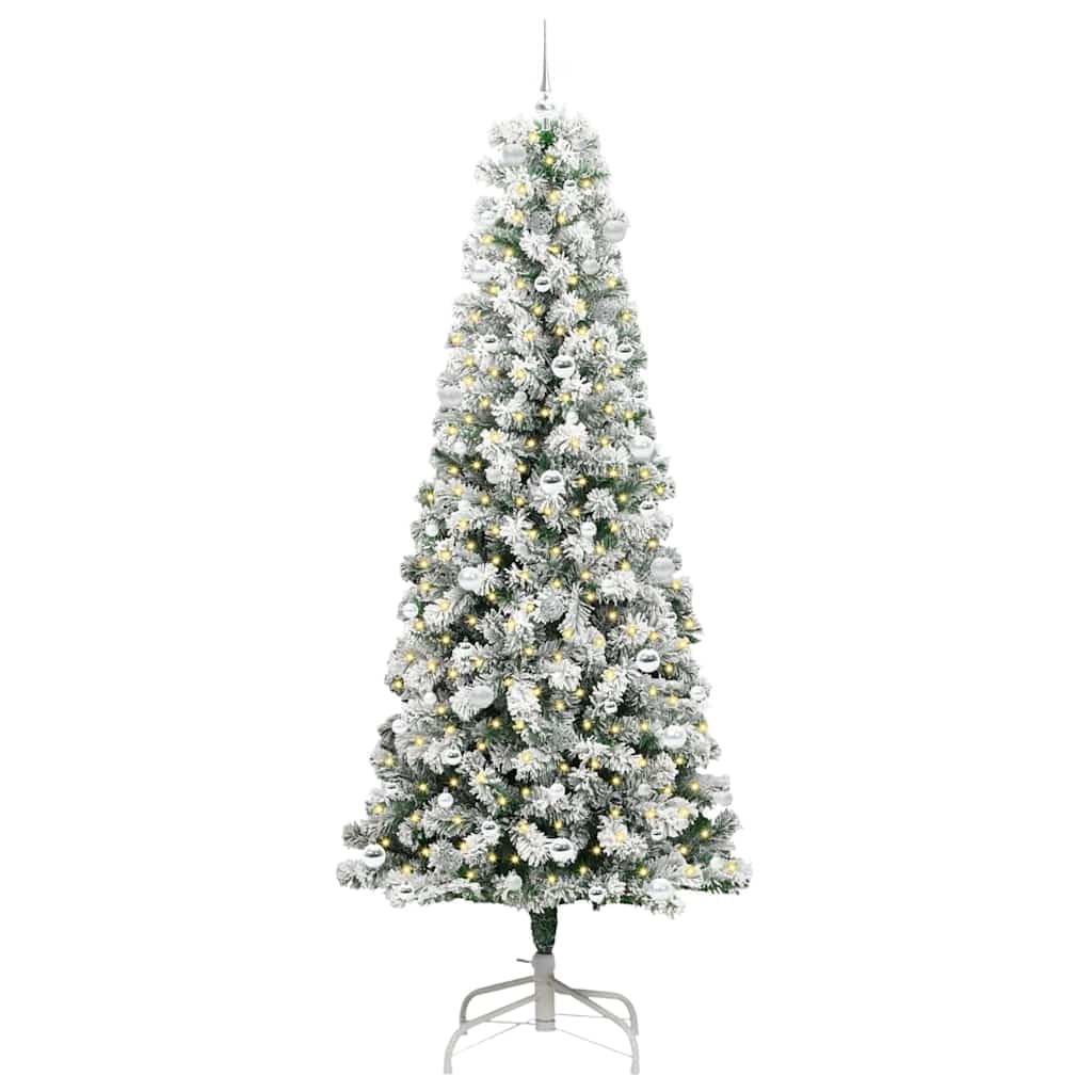 Sztuczna składana choinka, zielono-biała, wysokość 240 cm, z 952 końcówkami PCW, 300 ciepłych białych diod LED, zasilana przez USB, do użytku wewnątrz i na zewnątrz